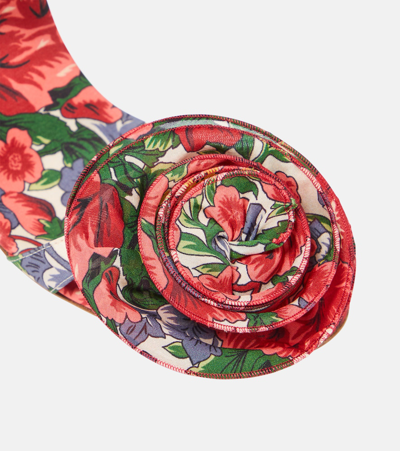 Shop Magda Butrym Floral-appliqué Satin Slingback Sandals In Red