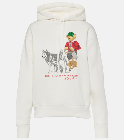 Shop Polo Ralph Lauren Printed Cotton-blend Hoodie In White