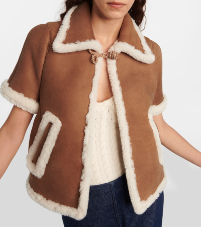 Shop Magda Butrym Shearling-lined Suede Jacket In Brown