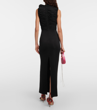 Shop Magda Butrym Floral-appliqué Ruched Maxi Dress In Black