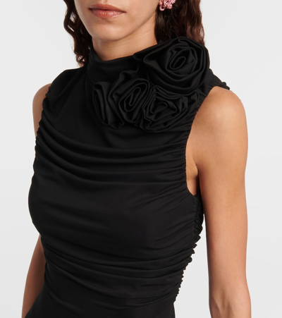 Shop Magda Butrym Floral-appliqué Ruched Maxi Dress In Black