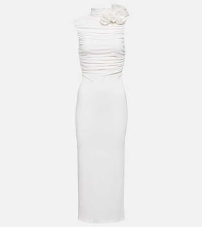 Shop Magda Butrym Bridal Floral-appliqué Ruched Midi Dress In White