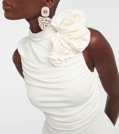 Shop Magda Butrym Bridal Floral-appliqué Ruched Midi Dress In White