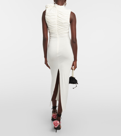 Magda Butrym Bridal Floral-appliqué Ruched Midi Dress In White