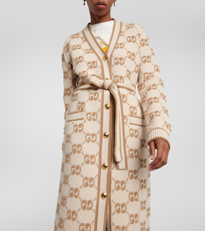 Shop Gucci Gg Jacquard Wool Cardigan In Beige