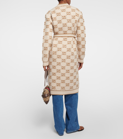 Shop Gucci Gg Jacquard Wool Cardigan In Beige