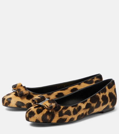 Ferragamo Siwar Leopard-print Bow Ballet Flats In Multicoloured
