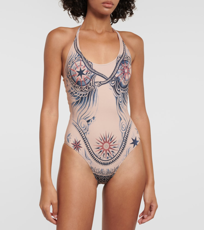 Shop Jean Paul Gaultier Tattoo Collection Printed Swimsuit In Multicoloured