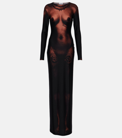 Shop Jean Paul Gaultier Tattoo Collection Trompe L'ail Maxi Dress In Multicoloured