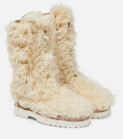 Shop Magda Butrym Shearling Lace-up Boots In Beige