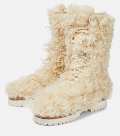 Shop Magda Butrym Shearling Lace-up Boots In Beige