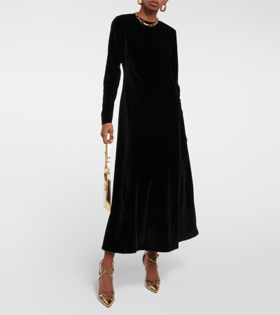 Polo Ralph Lauren Velvet Maxi Dress In Black
