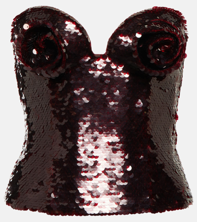 Shop Magda Butrym Sequined Bustier Top In Burgundy