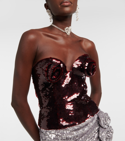 Shop Magda Butrym Sequined Bustier Top In Burgundy