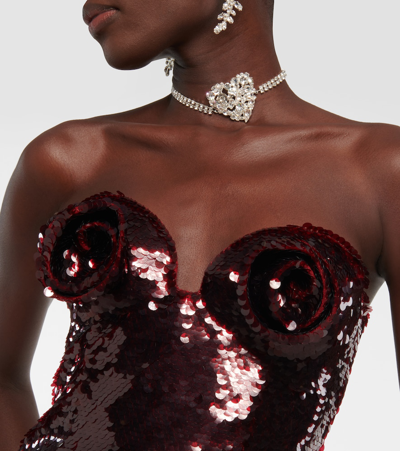 Shop Magda Butrym Sequined Bustier Top In Burgundy