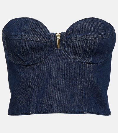 Magda Butrym Cropped Cotton Denim Corset Top In Blue