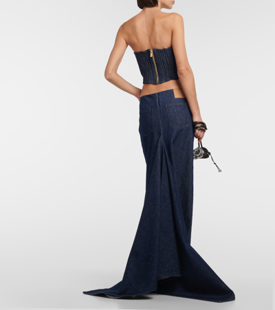 Magda Butrym Cropped Cotton Denim Corset Top In Blue