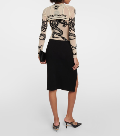 Shop Jean Paul Gaultier Tattoo Collection Printed Tulle Shrug In Neutrals