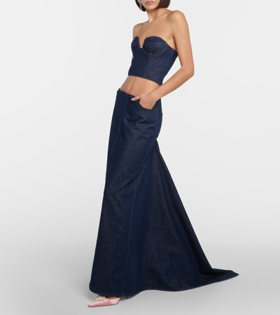 Shop Magda Butrym Low-rise Denim Maxi Skirt In Blue