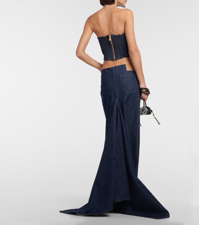 Shop Magda Butrym Low-rise Denim Maxi Skirt In Blue