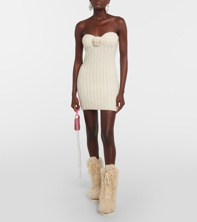 Magda Butrym Floral-appliqué Strapless Minidress In White