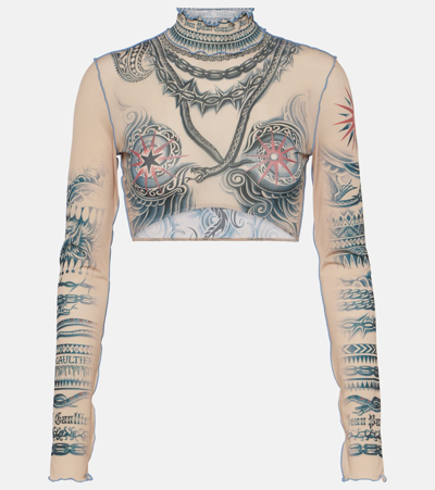 Shop Jean Paul Gaultier Tattoo Collection Printed Crop Top In Multicoloured