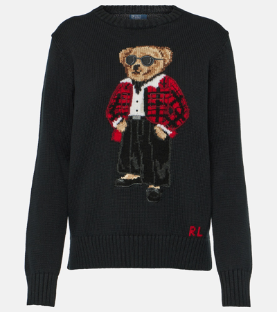 Shop Polo Ralph Lauren Polo Bear Embroidered Cotton Sweater In Black