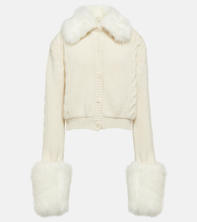 Shop Magda Butrym Cropped Faux Fur-trimmed Cardigan In White