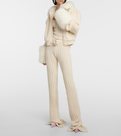 Shop Magda Butrym Cropped Faux Fur-trimmed Cardigan In White