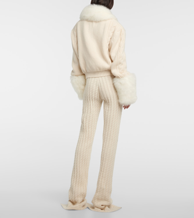 Shop Magda Butrym Cropped Faux Fur-trimmed Cardigan In White