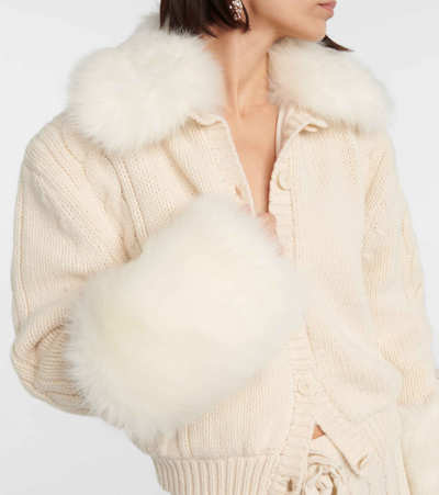 Shop Magda Butrym Cropped Faux Fur-trimmed Cardigan In White