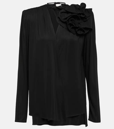 Shop Magda Butrym Floral-appliqué Blouse In Black