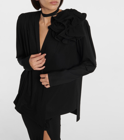 Magda Butrym Draped Floral V-neck Blouse In Black