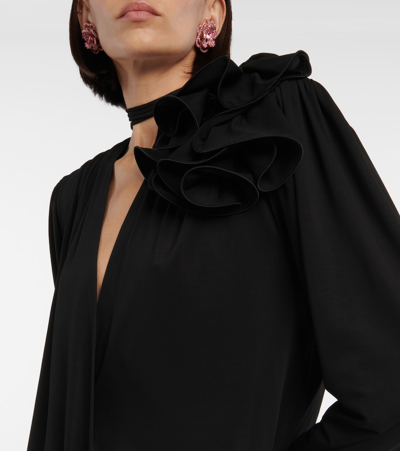 Magda Butrym Draped Floral V-neck Blouse In Black