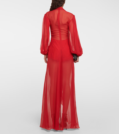 Shop Dolce & Gabbana Sheer Bow-detail Chiffon Gown In Red