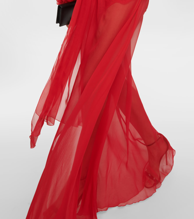 Shop Dolce & Gabbana Sheer Bow-detail Chiffon Gown In Red