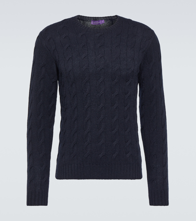 Shop Ralph Lauren Purple Label Cable-knit Cashmere Sweater In Blue