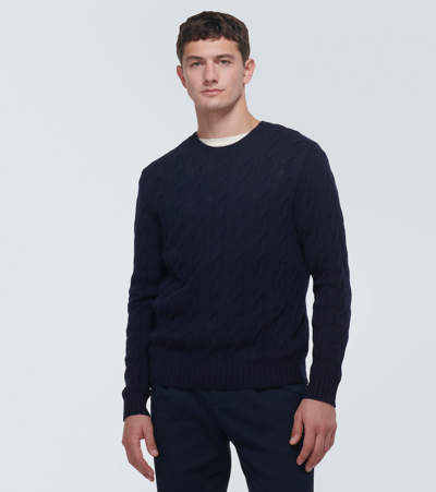 Shop Ralph Lauren Purple Label Cable-knit Cashmere Sweater In Blue