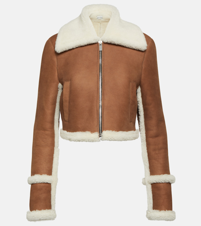 Shop Magda Butrym Cropped Shearling-lined Suede Jacket In Brown