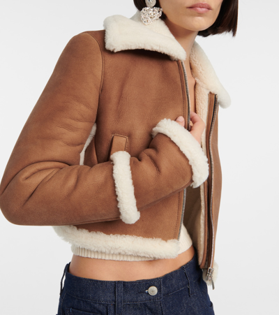 Shop Magda Butrym Cropped Shearling-lined Suede Jacket In Brown