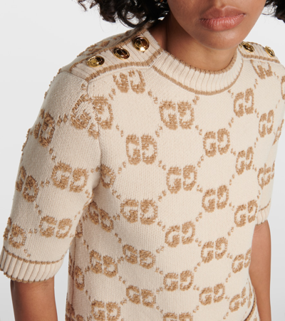 Shop Gucci Gg Jacquard Wool Bouclé Minidress In Beige