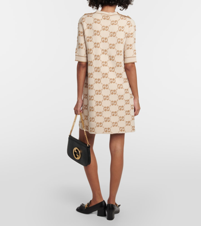Gucci Gg Jacquard Wool Bouclé Minidress In Beige