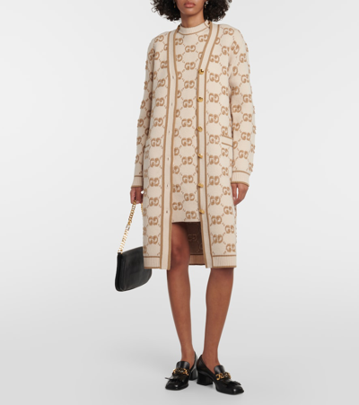 Gucci Gg Jacquard Wool Bouclé Minidress In Beige