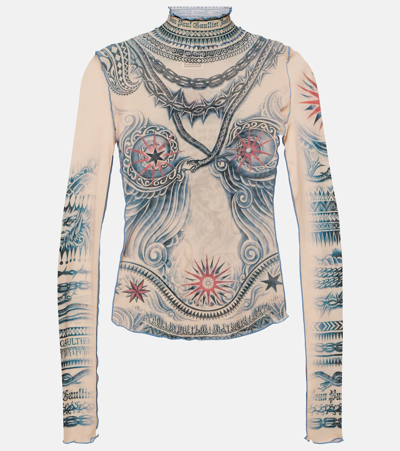 Shop Jean Paul Gaultier Tattoo Collection Printed Turtleneck Top In Multicoloured