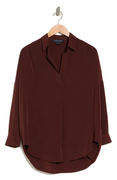 Shop French Connection Rhodes Crepe Popover Shirt In Bitter Chocolate