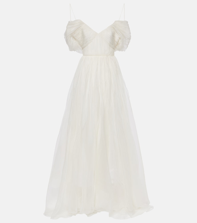 Shop Danielle Frankel Bridal Meredith Off-shoulder Silk Gown In White