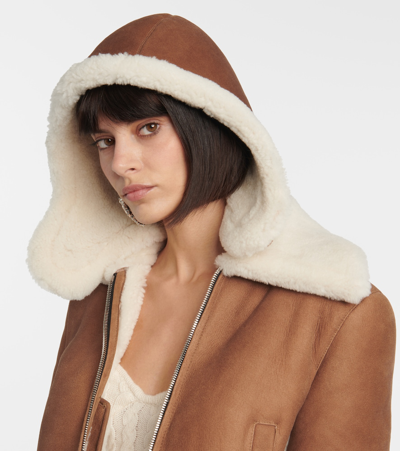 Shop Magda Butrym Shearling And Leather Hood In Brown