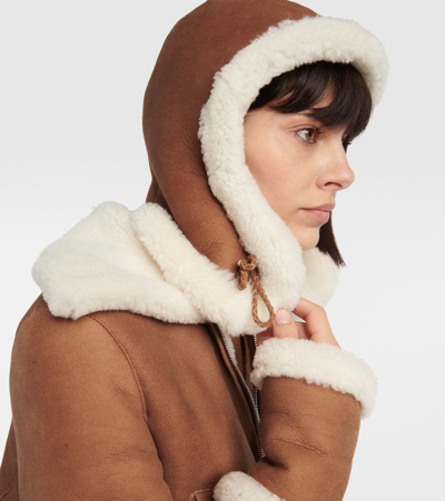 Shop Magda Butrym Shearling And Leather Hood In Brown