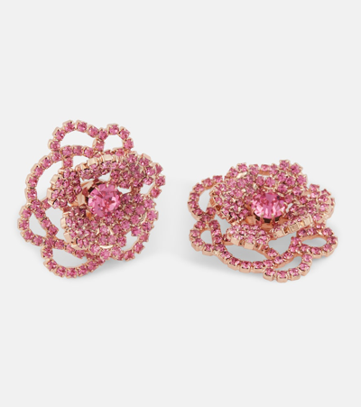Shop Magda Butrym Floral Crystal-embellished Clip-on Earrings In Red
