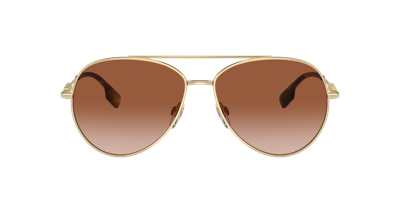Burberry Womens Gold Be3147 Aviator-frame Metal Sunglasses In Brown Gradient